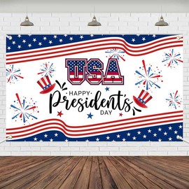 Wollmix Presidents Day Decorations Banner - 70.8x43.3 Inch US USA Presidents American Flag Backdrop, Patriotic Party Supplies for Photo Booth Studio, Portrait Decor Photography Background