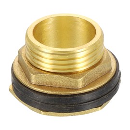 sourcing map Brass Bulkhead Fitting with Washer, G1 Male Brass Water Tank Connector, Brass Threaded Hose Adapter with 2 Rubber Rings for Various Pipes, Faucets, Hoses, Fittings