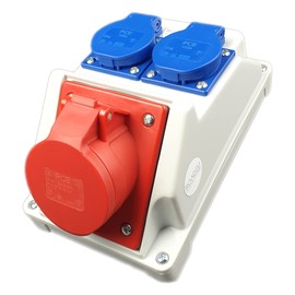 RoadEu Combination Wall Socket 16A 5P with 2x Schuko 230V CEE + Double Sockets, Power Distributor IP44