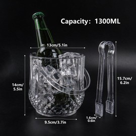 1.3L Ice Bucket with Tongs, Acrylic Ice Bucket for Parties Easy Carry Handle Acrylic Ice Bucket, champagne bucket, ice buckets for parties, BBQ, Bar, Restaurant, Home