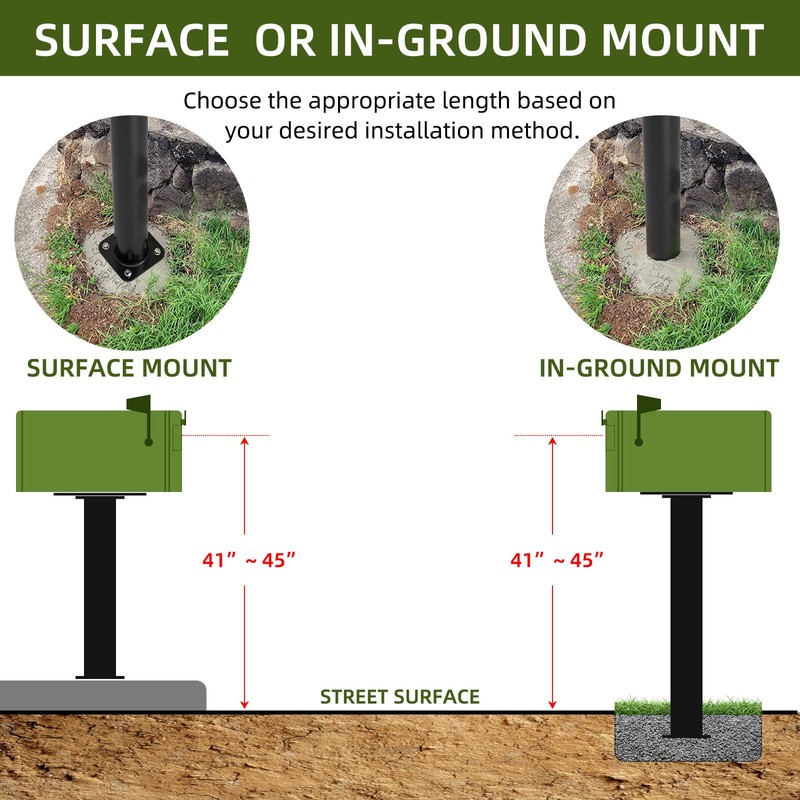 KOMOHOM 43" Mailbox Post with Mounting Bracket, Black In-Ground Mounting