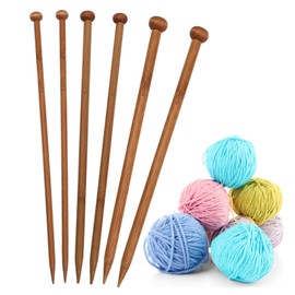 6 Pcs Bamboo Knitting Needles Set for Beginners & Arthritic Hands, 3 Sizes Wooden Thick Knitting Needles Set for Scarves & Sweaters (6mm,8mm,10mm)