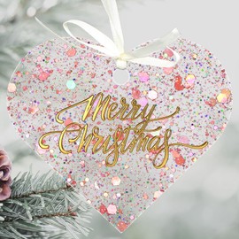 Uniqicon 12Pcs Rose Sequin Heart Ornaments, Acrylic Flat Baubles For Craft, DIY Hanging Heart Shape Christmas Baubles, Blank Heart Acrylic Decorations For Xmas, Valentine'S Day Hanging Décor