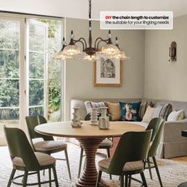 Sicddde Dining Chandelier Over Table 5 Light Brown Vintage Glass Chandelier
