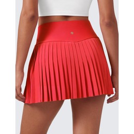 CRZ YOGA Faldas de Tenis Golf Plisadas con Bolsillos con Cintura Alta de Estilo Casual Rojo Profundo Mediano
