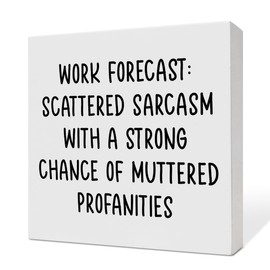 Funny Office Desk Decor, Home Office Decoration for Work Women Men Wooden Box Sign, Office Gifts for Coworker Boss Leader Colleague Friend, Work Forecast