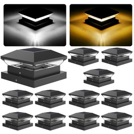 T-SUN 4x4 Solar Post Cap Lights Outdoor Waterproof, Solar Deck Fence Post Cap Lights for Wooden/Vinyl with Warm/Cool White Modes for Porch, Garden,Patio(12 Pack)