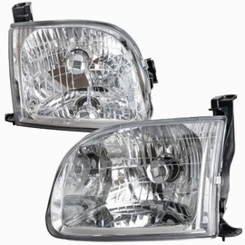 ATOMTEC Headlight Assembly Fit For 2001 2002 2003 2004 Toyota Tundra Regula/Access Cab Chrome Housing Clear Lens Halogen Headlamp Driver and Passenger Side TO2502129 TO2503129 811100C010 811500C010