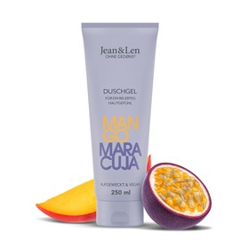 Jean & Len Mango & Passion Fruit Shower Gel, pH Skin Deal, Invigorating Shower Experience, Enriched with Mango and Passion Fruit Extract, Vegan Shower Gel, Parabens & Silicones, 250 ml