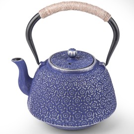Cast Iron Tea Pot Japanese Tetsubin Tea Kettle with Stainless Steel Infuser,Tong and Iron Trivet Coated with Enamel Interior for Stovetop Safe 40 oz Blue cast iron teapot