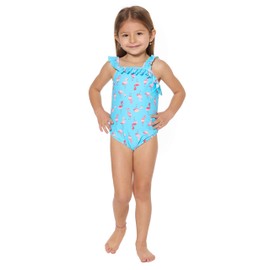 KIKO & MAX Traje de baño de una Pieza para niña con Hombros asimétricos, Flamenco Turco, Talla 6X, Flamenco turq, 6X