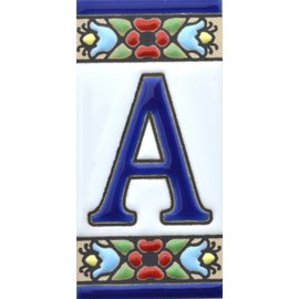 House letters 3 inch. Handpainted house letter tiles for signs, addresses and names. Address numbers for houses. House address numbers and letters. Design Design FLORES MINI 2,87" x 1,38" (LETTER A)