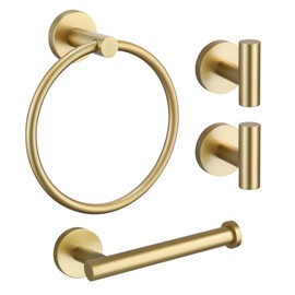 TURS Towel Ring Toilet Paper Holder Towel Hook 4-Pieces Brushed Gold SUS304 Stainless Steel Bathroom Accessories Kit Wall Mounted