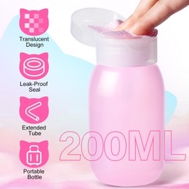 MEKK 400PCS Lint Free Nail Wipes with Dispenser 200ml Cat-Shaped Gel Polish Remover Wipes Set with Empty Acetone Pump Dispenser, Travel Toner Bottle Cute Nail Supplies for Salon & Home-Pink