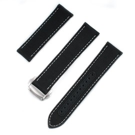 StrapHabit Quick Release Deployant Sailcloth Watch Strap For Large and Small Wrists - Women and Men - Band Nylon Leather Deloyment Recycled 18mm, 19mm, 20mm, 21mm, 22mm (Black/White, 19mm)