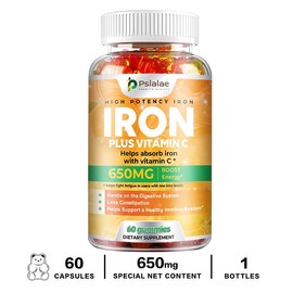 Pslalae - High Potency Iron Gummies - 650MG - Contains Elemental Iron - Gentle on the Digestive System, Reduces Constipation - Made in the USA