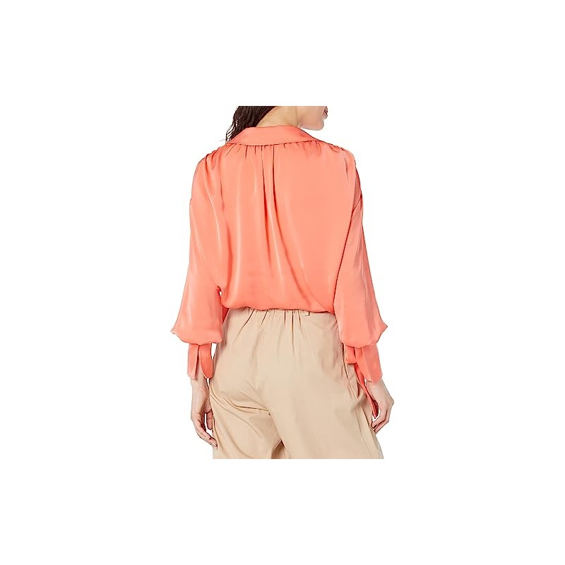 Ramy Brook Women's Heidi Satin Button Down, Guava, Medium