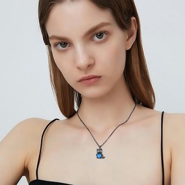 White/Black Cat Necklace Sterling Silver Cat Pendnat with Opal Jewelry Gifts for Women Cat Pendant Necklace Gift for Women Cat Lovers-3