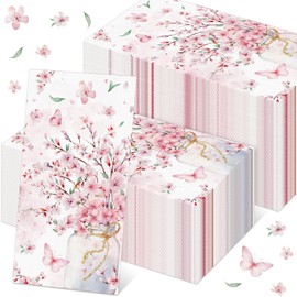 Janlaugh 100 Pcs Cherry Blossoms Guest Napkins Disposable Spring Paper Hand Towels for Bathroom Pink Paper Towel Decorative Floral Paper Bathroom Napkin Spring Decor for Wedding Party Bridal Birthday