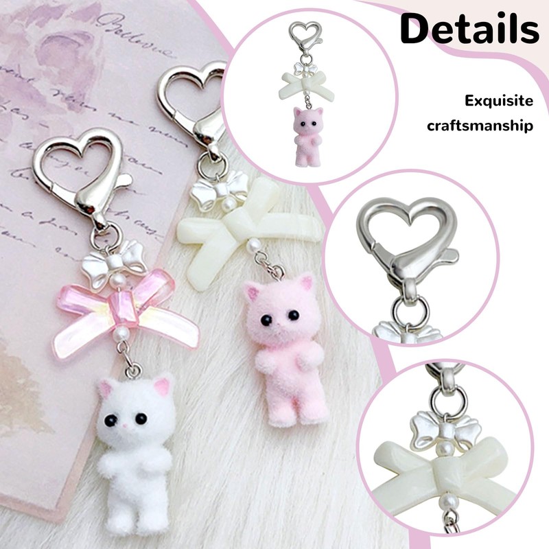AstraGlam Y2K Cute Cat Keyring Set, Fluffy Cat Pendant with