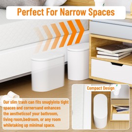 Yieach White 12L Pet/Dog Proof Bathroom Trash Can with Lid,3.17 Gallon Slim Trashcan and Skinny Small Covered Trash Can for Kitchen,Office,RV,Bedroom and Dorm,Plastic Covered Wastebasket,Garbage Can