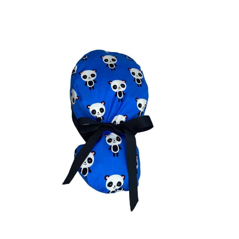 OR Hats Ponytail Scrub Cap Blue Panda, Ponytail Scrub Hat