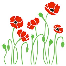 Poppy Field Stencil, 10 x 10 inch - Classic Wild Flowers Border