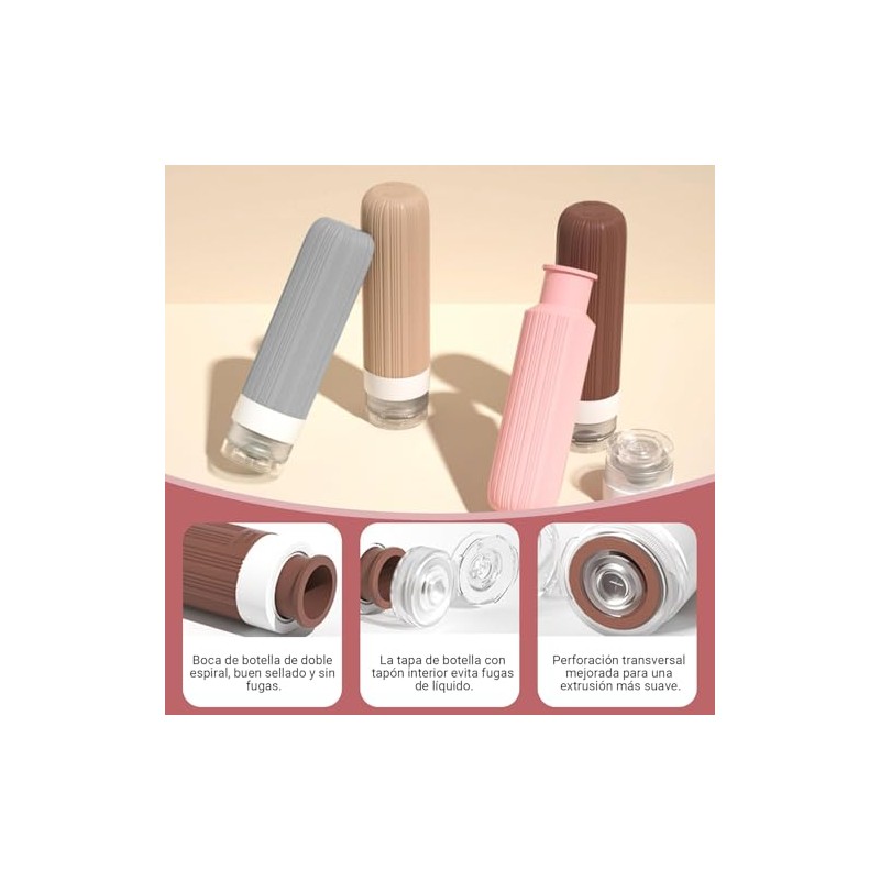 Set 3 Botellas de Viaje Silicona 70ml,Envases Herméticos.