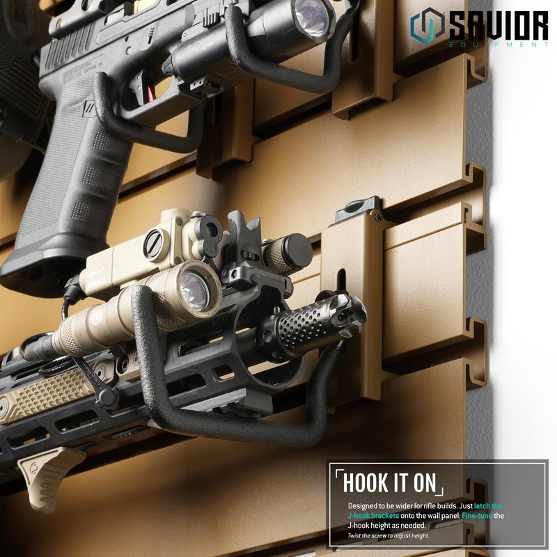 Savior Equipment Wall Rack System Heavy-Duty Steel Tactical J-Hooks for