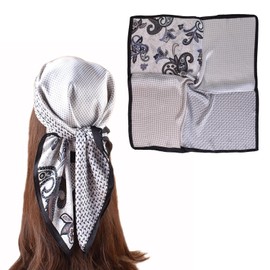 EIysee 27.5x27.5 Inch Head Scarf for Women Hair ScarfLike Silk Satin Scarf for Hair Wrapping at Night Bandana Square Scarf for Sleeping (Gray-Four squares splice)
