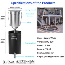 CISLAN LED Deck Lights Kits with Protecting Shell, Aluminum Φ1.65in Low Voltage 12V IP67 Waterproof, Recessed LED Outdoor Stair Step Landscape Lighting for Yard Floor Patio Kitchen Decoration, 6 Pack