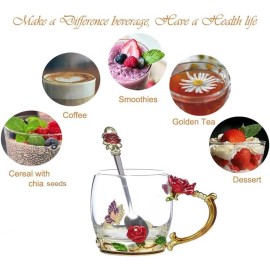 Guon-Wuvl Handicraft Crystal Glass 3D Flower Cups Tea Mug 11 ounces 6"W x 5"H