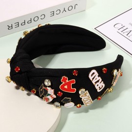 NVENF Graduation Gifts for Her Graduation Cap Headbands Rhinestone Crystal Jeweled Knotted Headbands High School College Graduation Hair Accessories Outfits Party Favors Gifts (Black 2)