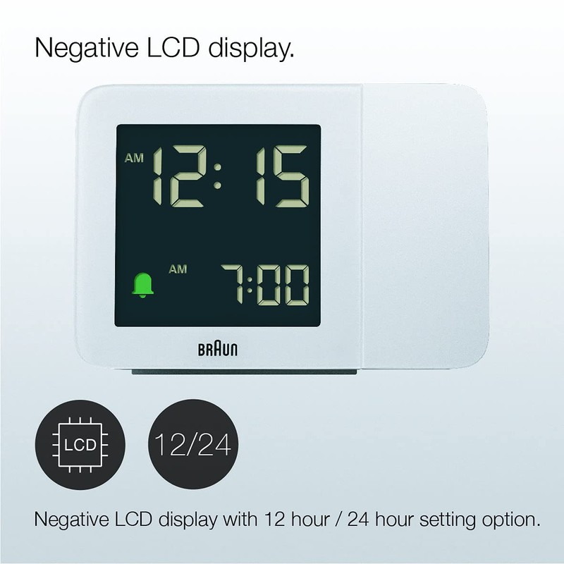 Braun Digital Projection Alarm Clock with 4 Backlight Options, Negative