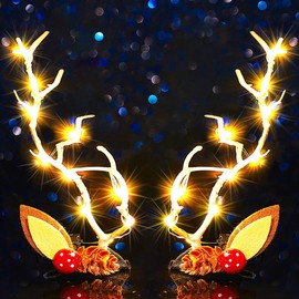 Jeairts Light Up Christmas Hair Clips Glowing Reindeer Antlers Headpiece Hair Barrettes Led Xmas Hair Accessories for Women