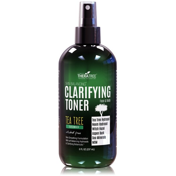 Clarifying Toner with MSM, Tea Tree & Neem Hydrosol, Complexion Control for Face & Body – Helps Reduce Appearance of Pore Size, Controls Oil to Tone, Balance & Hydrate Skin - 8 oz