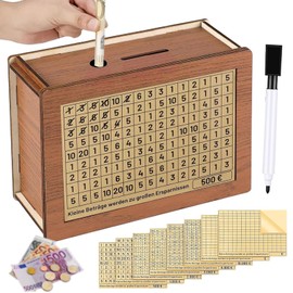 Giugio Wooden Money Box, Reusable Money Box and 8 Stickers, Retro Money Box Storage Box, Money Box with Savings Target, for Adults and Children to Save the Habit