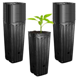 RunNico 50pcs Plastic Deep Plant Nursery Pots,11.8”Tall Tree Pots,Black Deep Seedling Container Pots with Drainage Holes for Indoor Outdoor Gardening (3.9" Wx11.8 H)