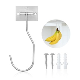 Ticway Banana Hanger Hook – Space Saving Banana Holder Hanger to Keep Bananas Fresh, Self Adhesive and Screw Banana Hook 1Pack Silver