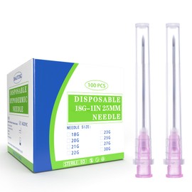 100 Pack 18 Gauge 1.5 inch Disposable Needles with Caps for Industrial Dispensing and Scientific Lab Individually Wrapped