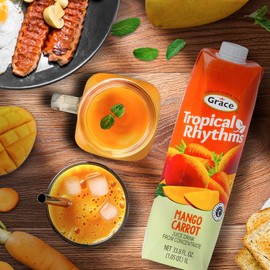 Grace Tropical Rhythms Mango Carrot Juice 1 Liter (33.8oz) - 3 Cartons - Jamaican Fruit Juice Beverages