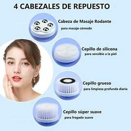 Cepillo de Limpieza Facial, Limpiador Facial Electrico Recargable, Cepillo Limpiador Facial Impermeable, Cepillo Facial Giratorio de 360 con 3 Modos, 