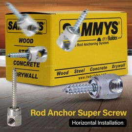 Sammys 8020957-25 1/4 x 1'' Horizontal Rod Anchor Super Screw with 3/8 in. Threaded Rod Fitting, for Wood (Pkg.=25) , Zinc