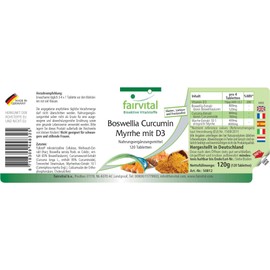Fairvital | Boswellia Curcumin Myrrh with D3 - HIGH Dosage - 120 Tablets