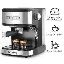 Empstorm 01E 20 Bar Semi-Automatic Espresso Machine 850W with Milk Frother Steam Wand Makes Lattes Cappuccinos for Home Usevoltage (v): 110-120V, plug type: US, color: Black