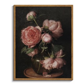 InSimSea Framed Canvas Prints Art Vintage Decor, Botanical Wall Art Prints, Peony Flower Paintings, Flower Pictures Wall Decor for Bedroom Farmhouse Bathroom, 11"x14"