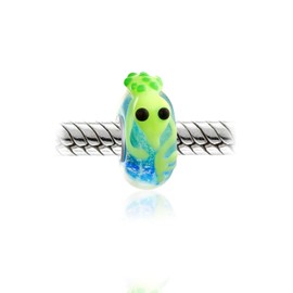 Lime Green Lizard Gecko Lamp work Murano Glass .925 Sterling Silver Core Spacer Bead Fit European Charm Bracelet For Women