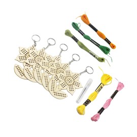 TEHAUX 5pcs Set Embroidery Kits Embroidery Kit for Cross Stitch Kit DIY Key Chain Kits Flower Cross Stitch Keychain Cross Supplies Wooden Cross Stitch Cross Stitch Decoration