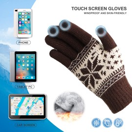 HÖTER Winter TouchScreen Gloves Snow Flower Printing Knit Thermal Soft Lining Elastic Cuff Texting Gloves Keep Warm for Women and Men