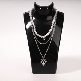 Sttiafay Boho Layered Pearl Necklace Chain Silver Cross Pendant Necklaces Rhinestone Multilayered Clavicle Necklace Gift Jewelry for Women and Teen Girls (Silver)